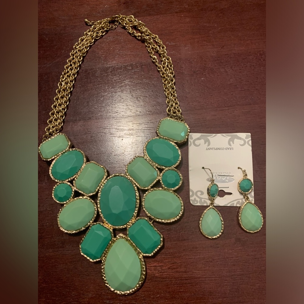 Icon Collection Turquoise Earrings And Bib Necklace Set